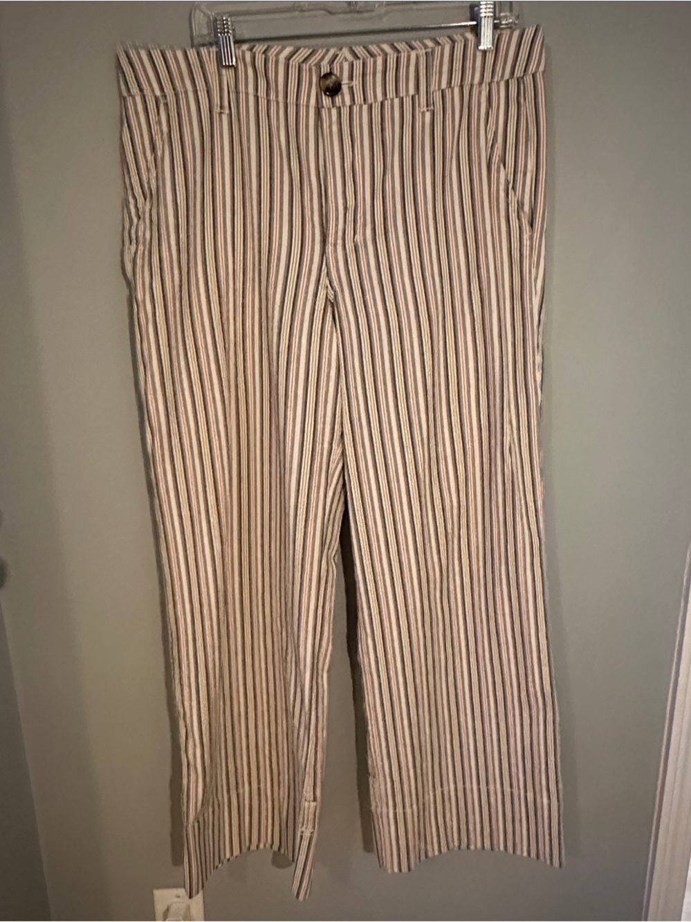 CAbi Beige and Brown Vertical-Striped Chinos